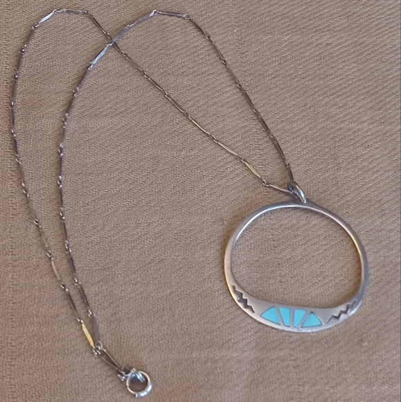 Vintage Stamped Turquoise and Sterling Nativer American Necklace - Picture 1 of 10